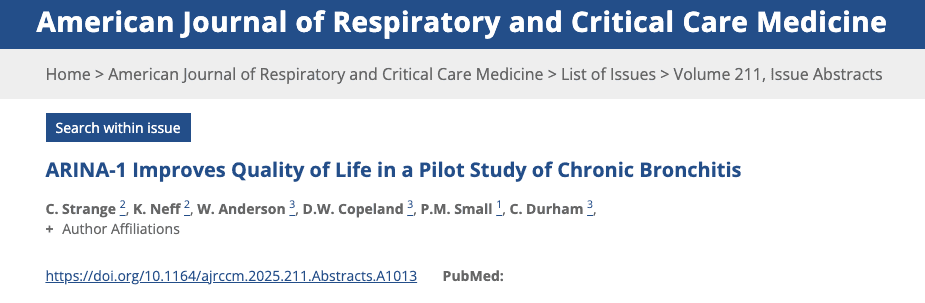 Image resource about ATS 2025: ARINA-1 Improves Quality of Life in a Pilot Study of Chronic Bronchitis